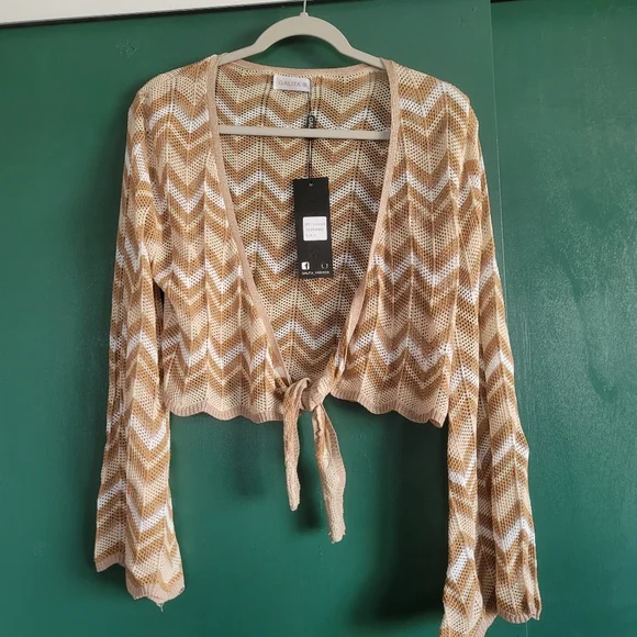 Galita Chevron Knit Tie-Front Cardigan BOHO Size Small NWT - Picture 1 of 13